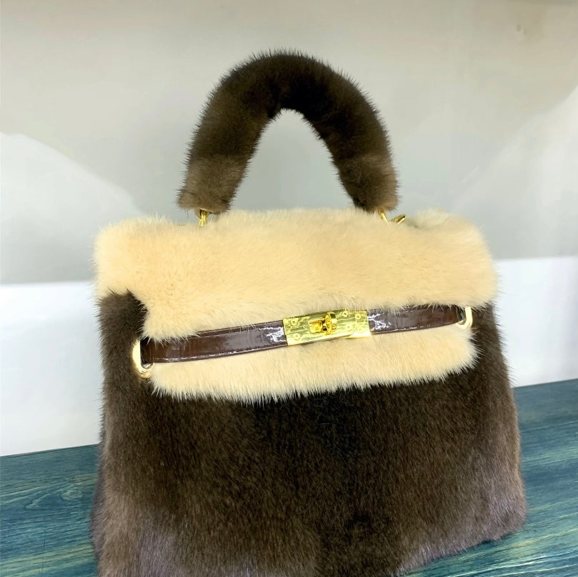 Mink fur handbag