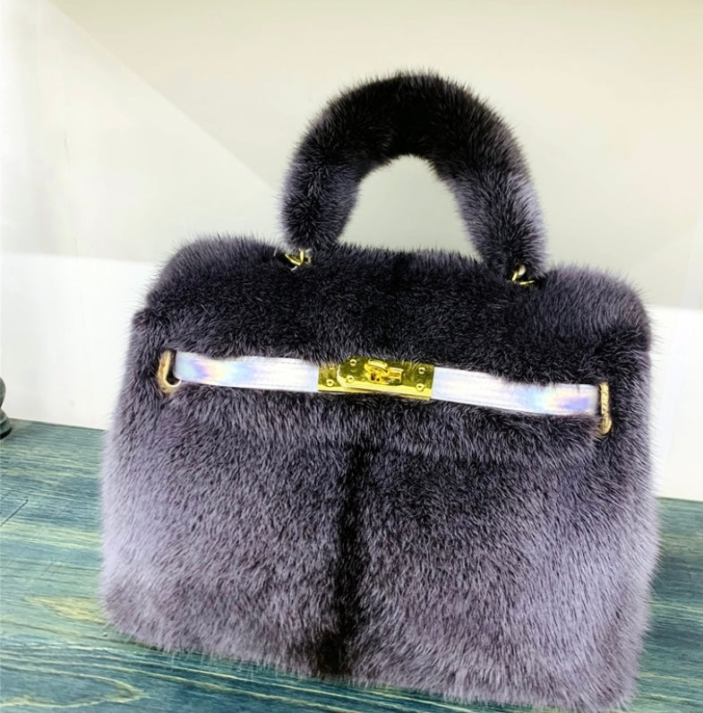 Mink fur handbag