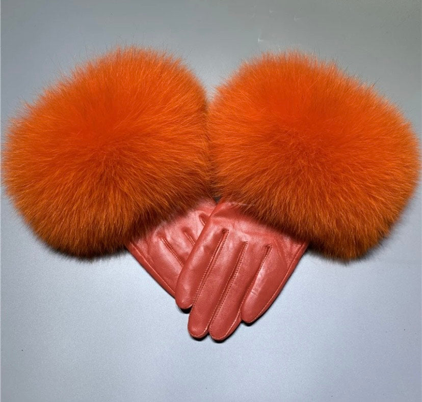 100% Leather and Fox Fur Gloves