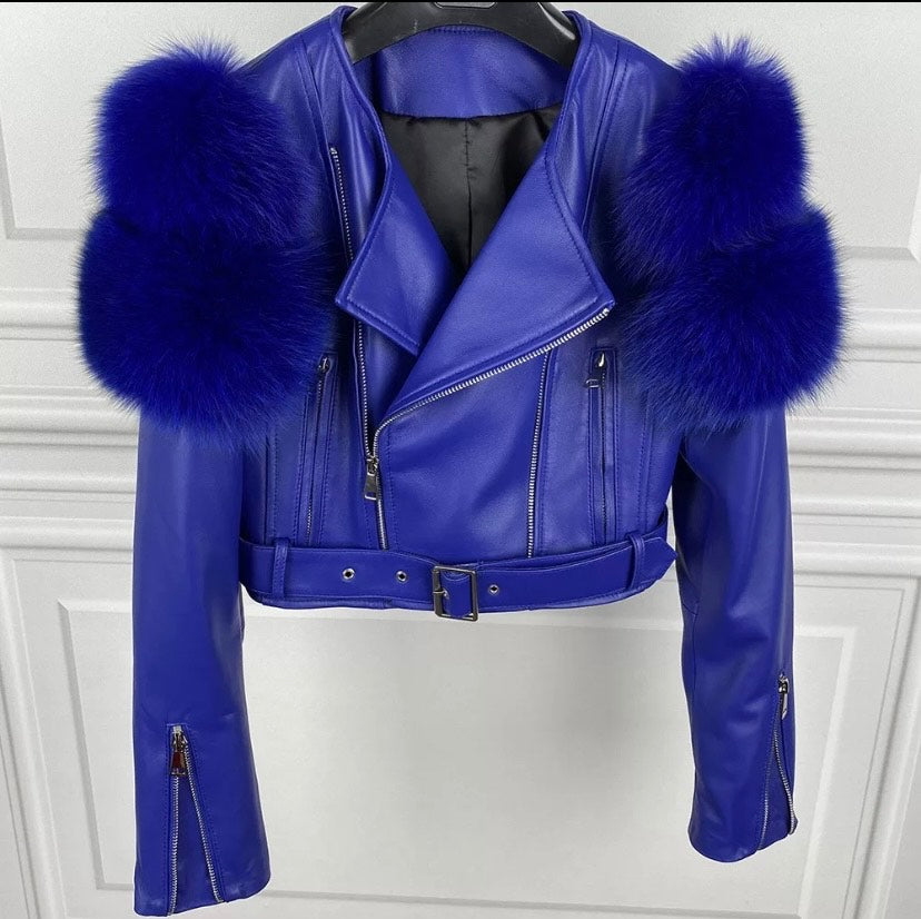 Cropped Leather Fox Motorcycle Jacket