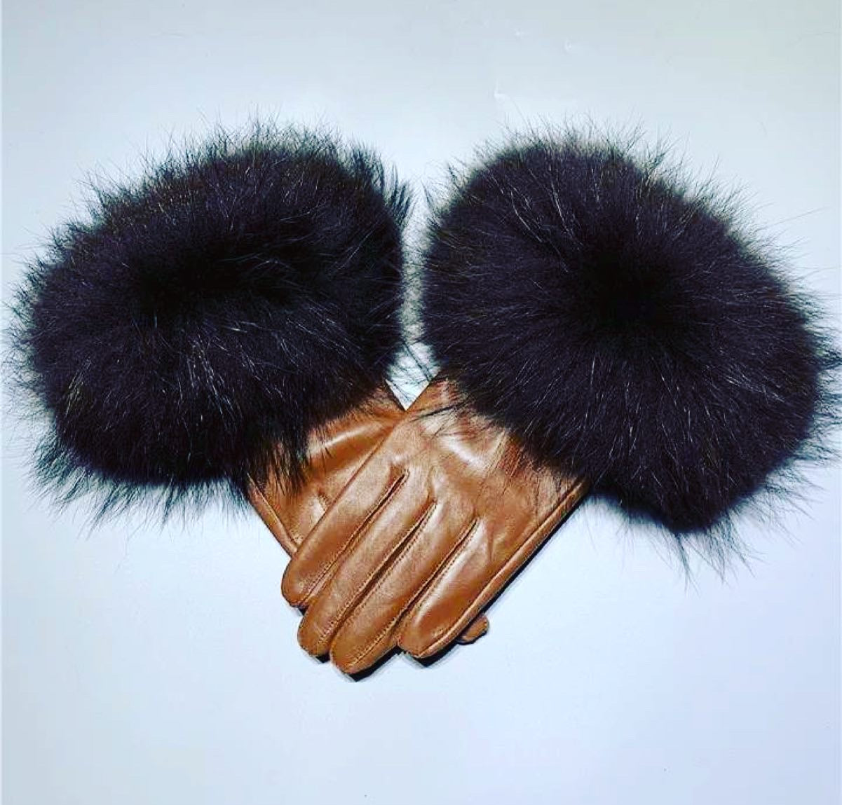 100% Leather and Fox Fur Gloves
